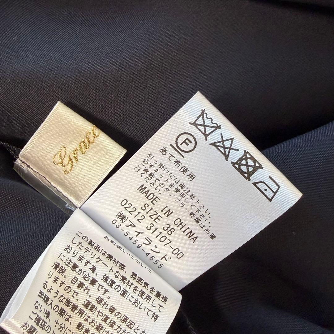 美品　グレースクラス　シアーストライプJQワンピース　ロング　ウエストリボン