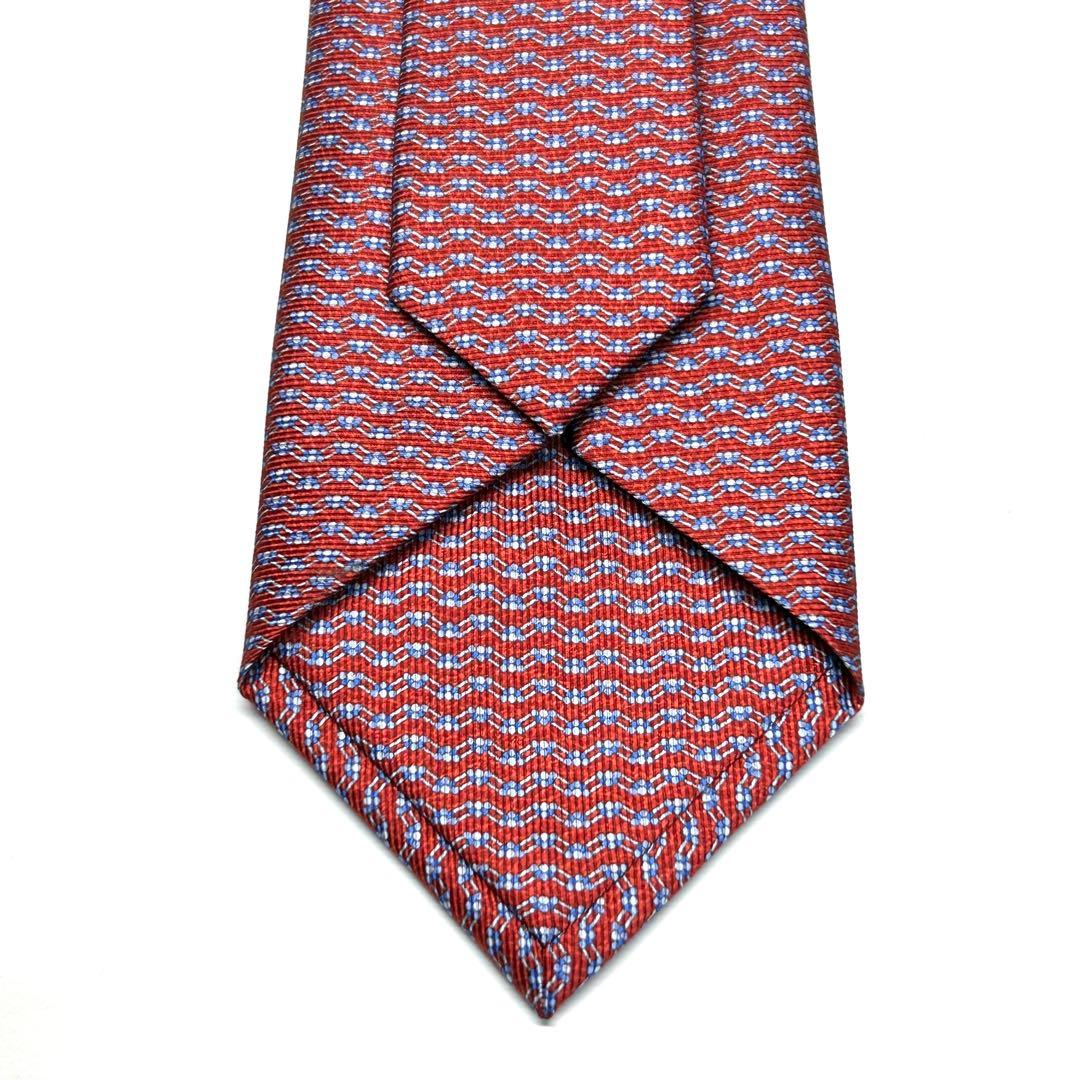 【新品タグ付き✨】ブルガリ ネクタイ レッド セッテピエゲ 総柄 肉厚生地