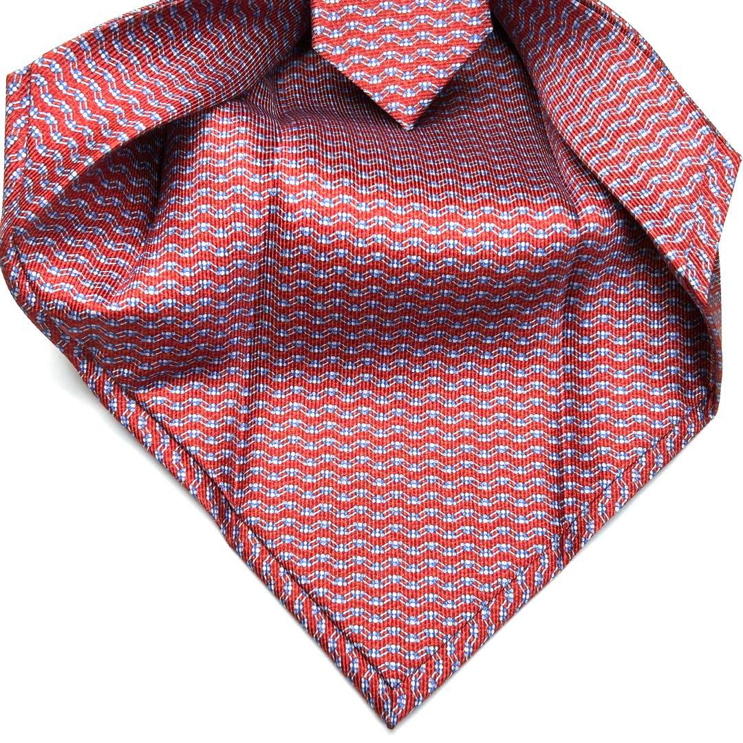 【新品タグ付き✨】ブルガリ ネクタイ レッド セッテピエゲ 総柄 肉厚生地