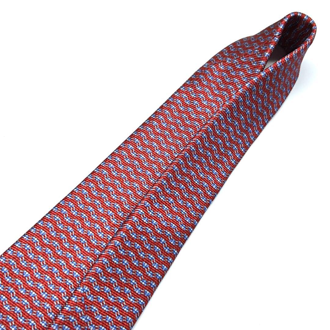 【新品タグ付き✨】ブルガリ ネクタイ レッド セッテピエゲ 総柄 肉厚生地
