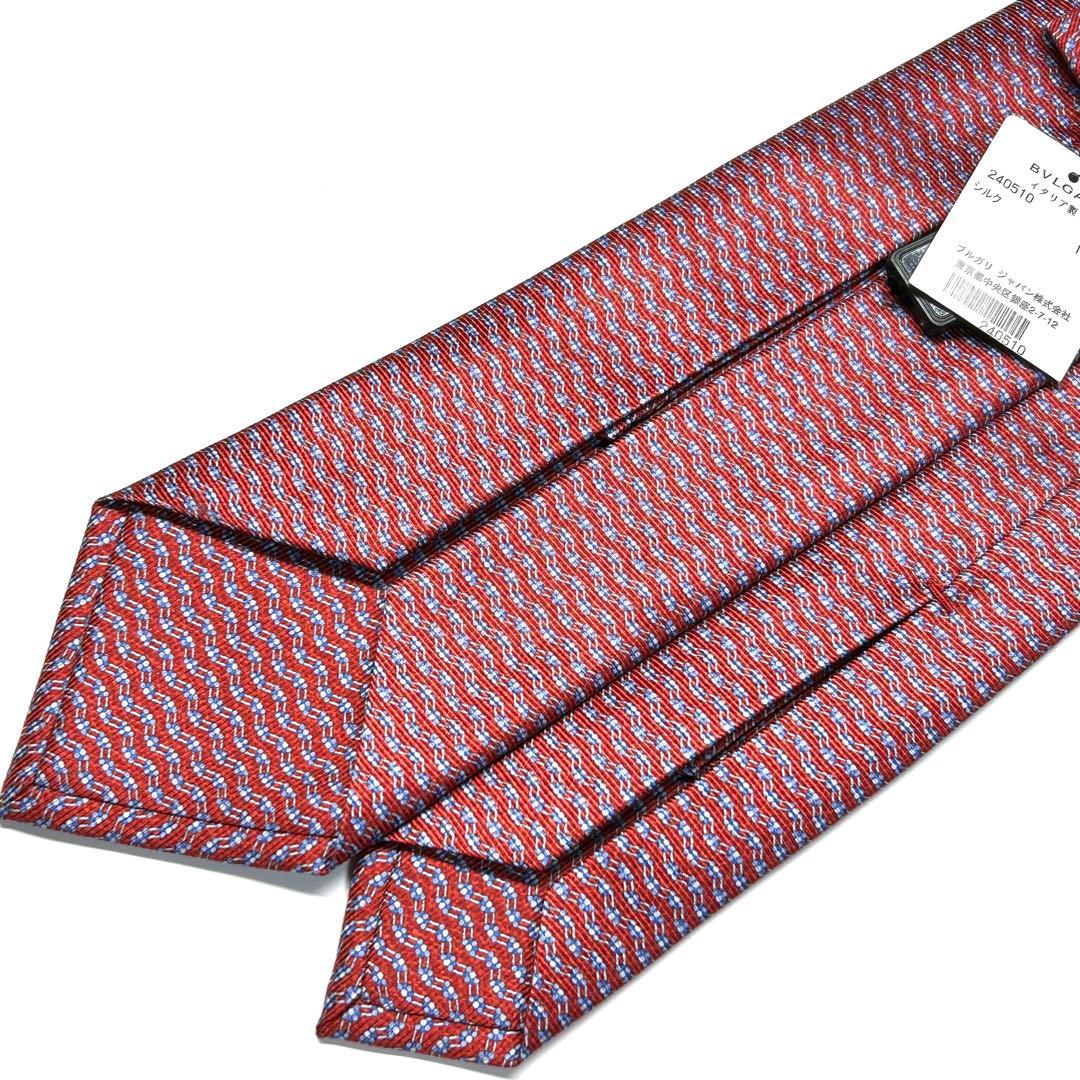 【新品タグ付き✨】ブルガリ ネクタイ レッド セッテピエゲ 総柄 肉厚生地