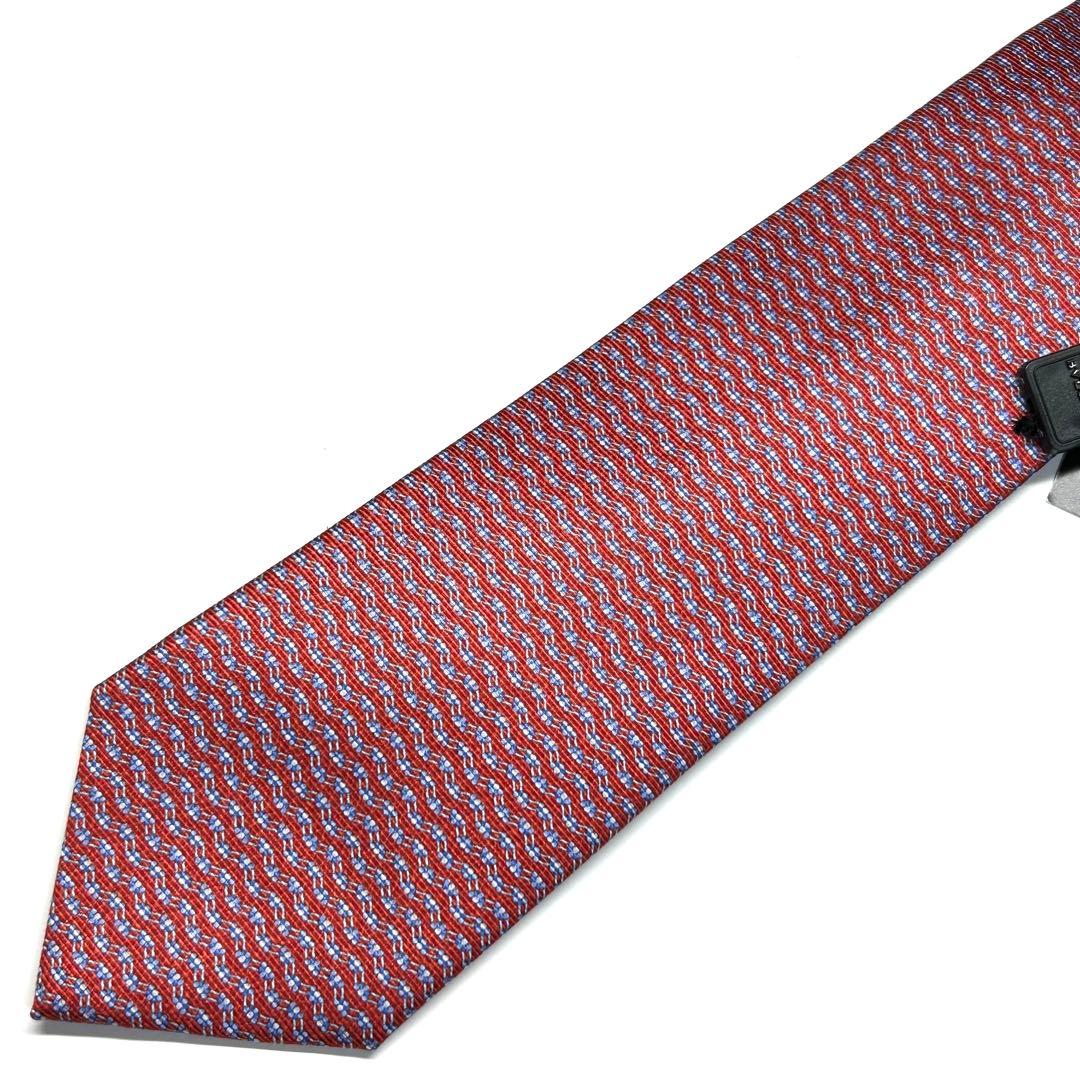 【新品タグ付き✨】ブルガリ ネクタイ レッド セッテピエゲ 総柄 肉厚生地