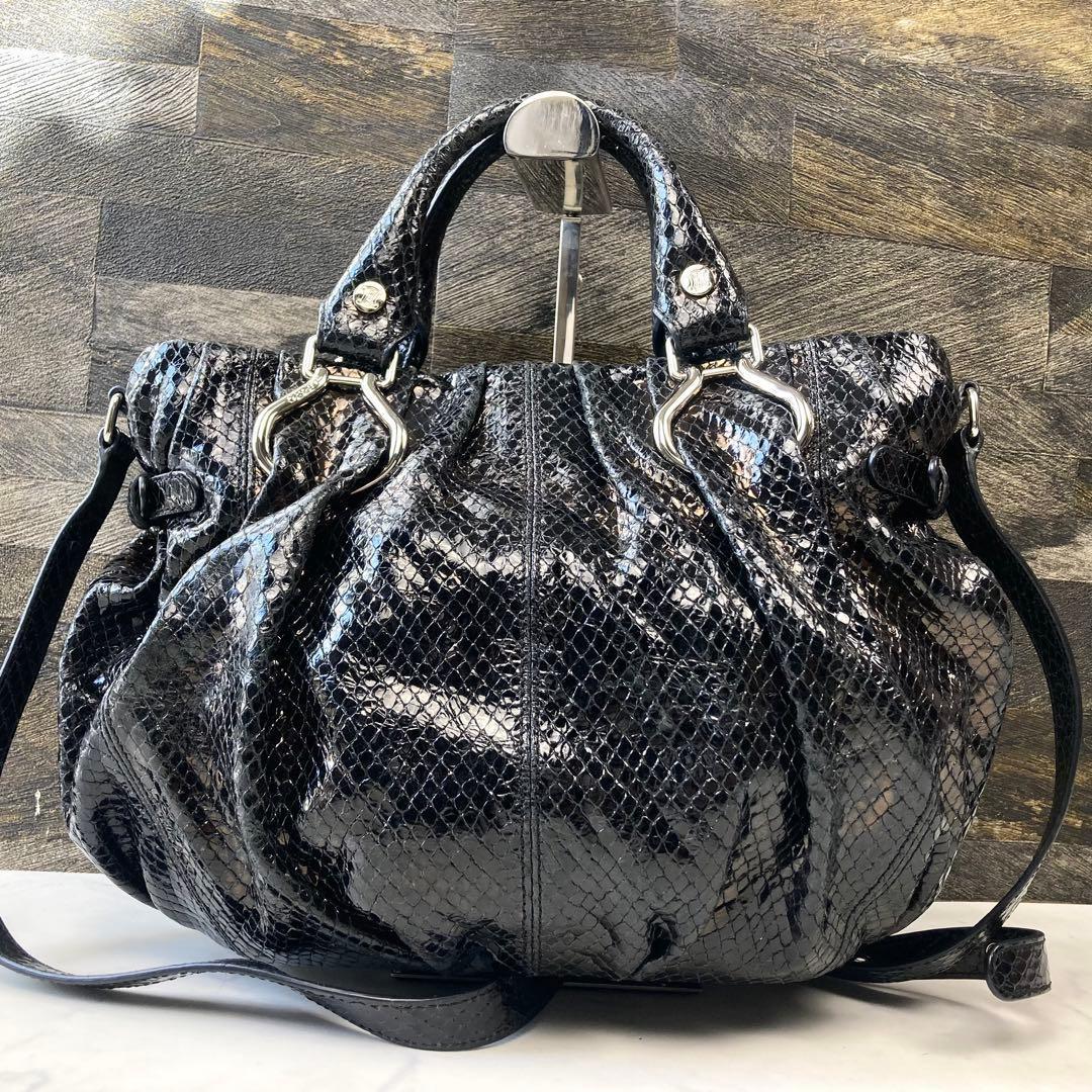 【CELINE】 ピロースモールレザー2way ショルダーバッグ 黒