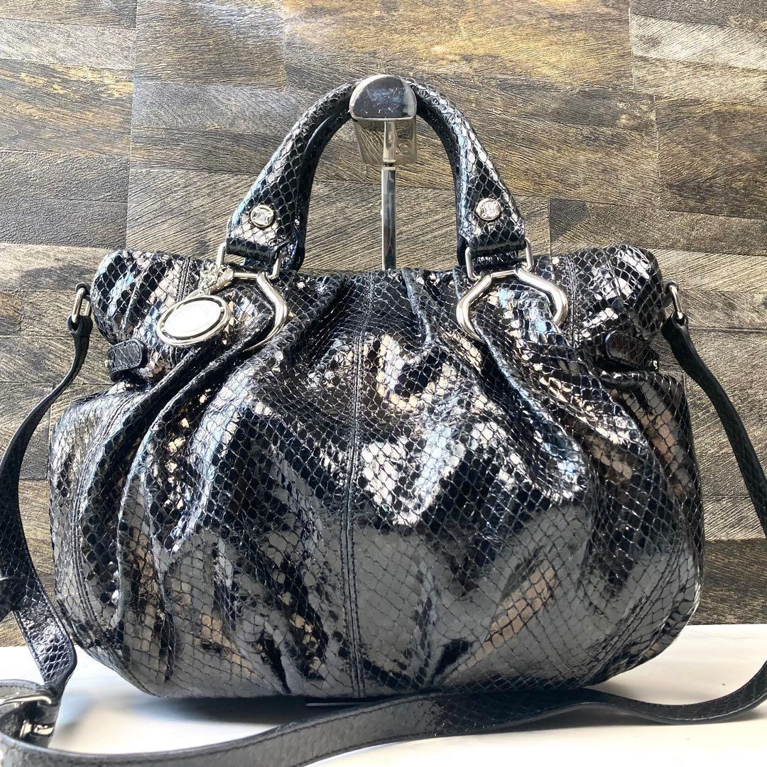 【CELINE】 ピロースモールレザー2way ショルダーバッグ 黒