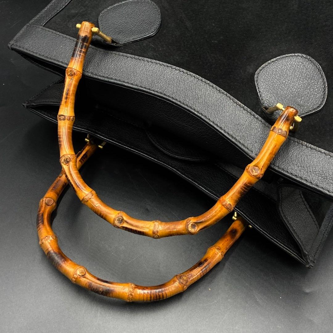 【美品】グッチ ダイアナ バンブー トートバッグ ブラック スエード