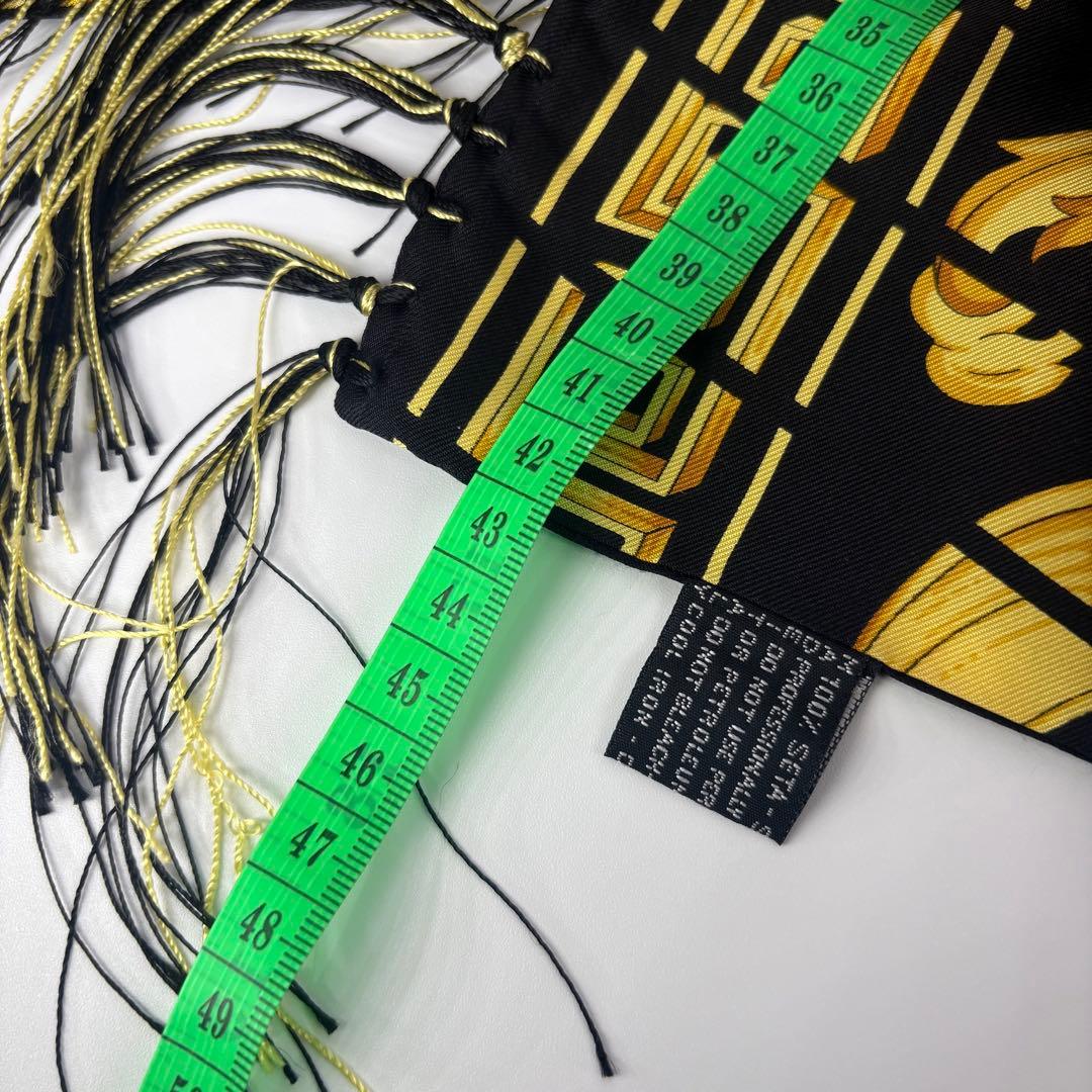VERSACE フリンジショール シルク ブラック×ゴールド　男女兼用