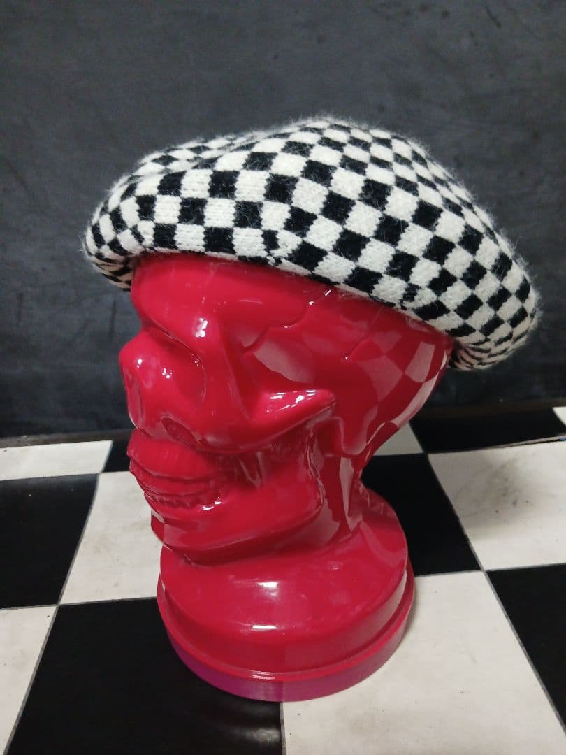 モッズスカパンク白黒チェッカーニットベレー帽