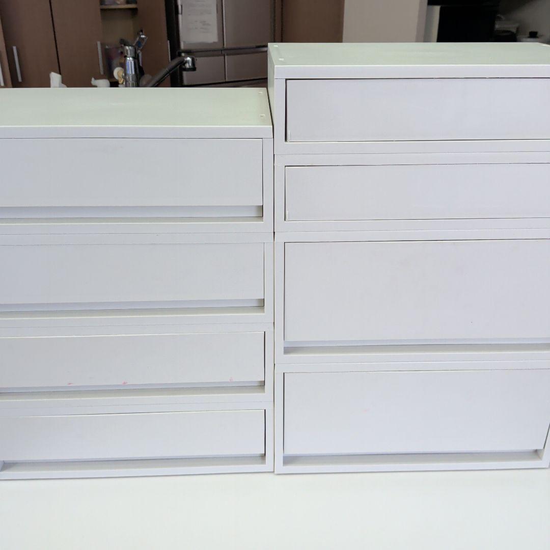 ポリプロピレンケース・引出式・横ワイド・ホワイトグレー　8個セット