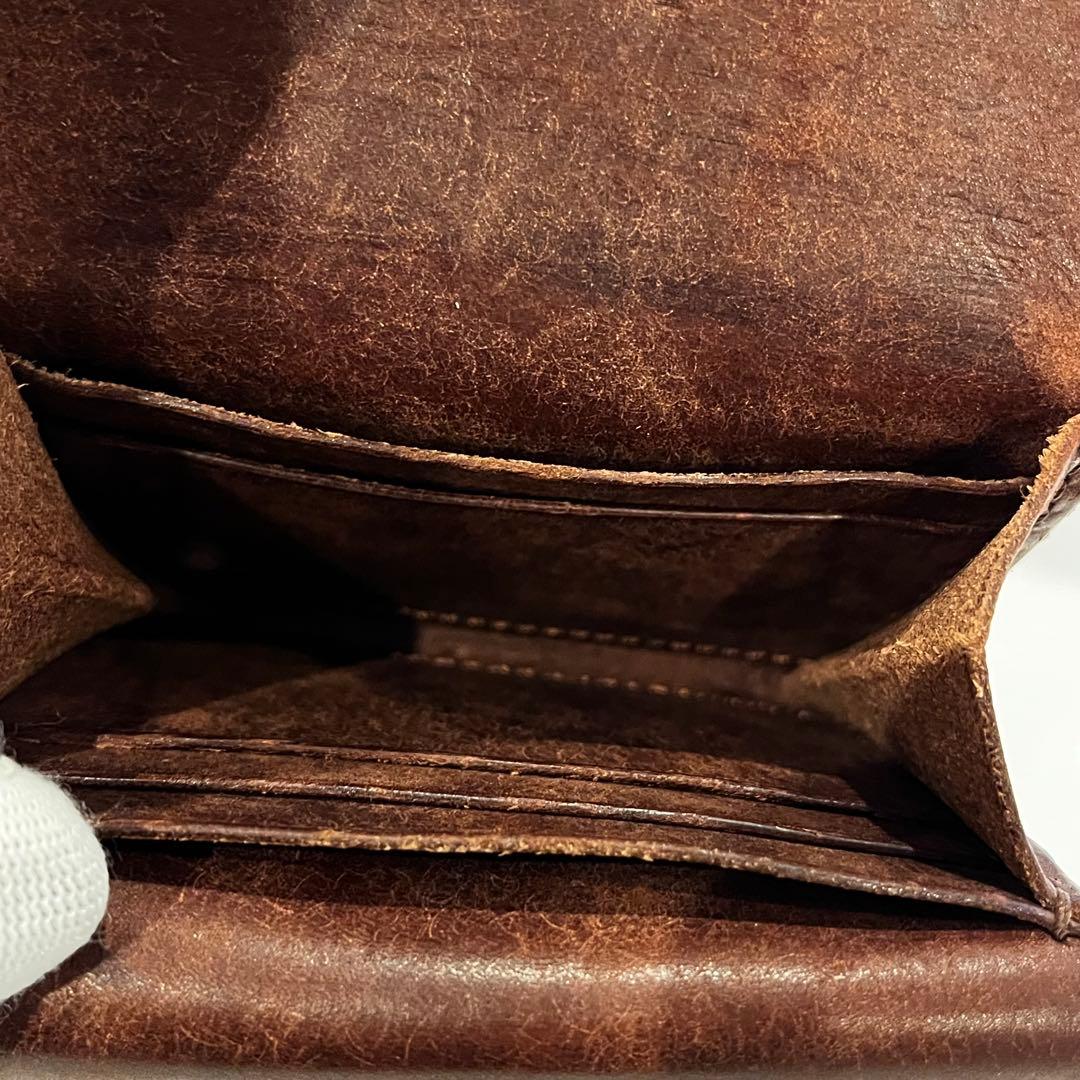お札が折らずに入る 二つ折り財布 イタリアンレザー ハンドメイド ブラウン