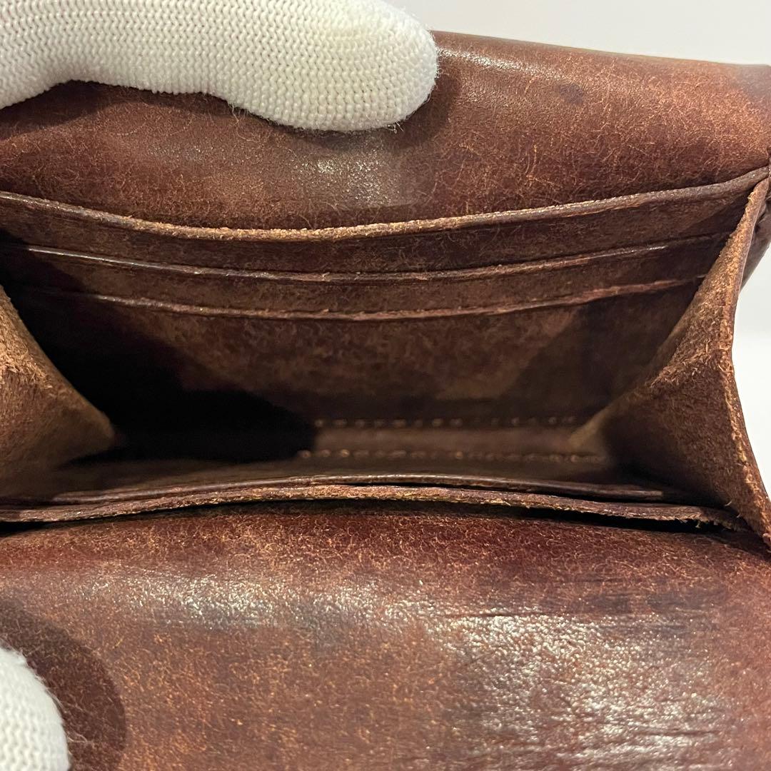お札が折らずに入る 二つ折り財布 イタリアンレザー ハンドメイド ブラウン