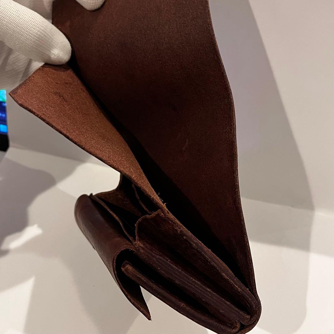 お札が折らずに入る 二つ折り財布 イタリアンレザー ハンドメイド ブラウン