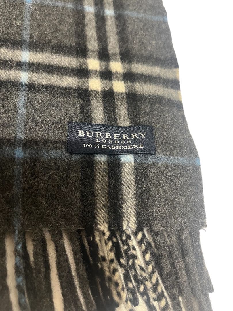 未使用　BURBERRY カシミヤ チェックマフラー グレー系