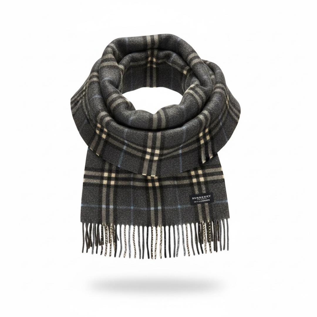 未使用　BURBERRY カシミヤ チェックマフラー グレー系