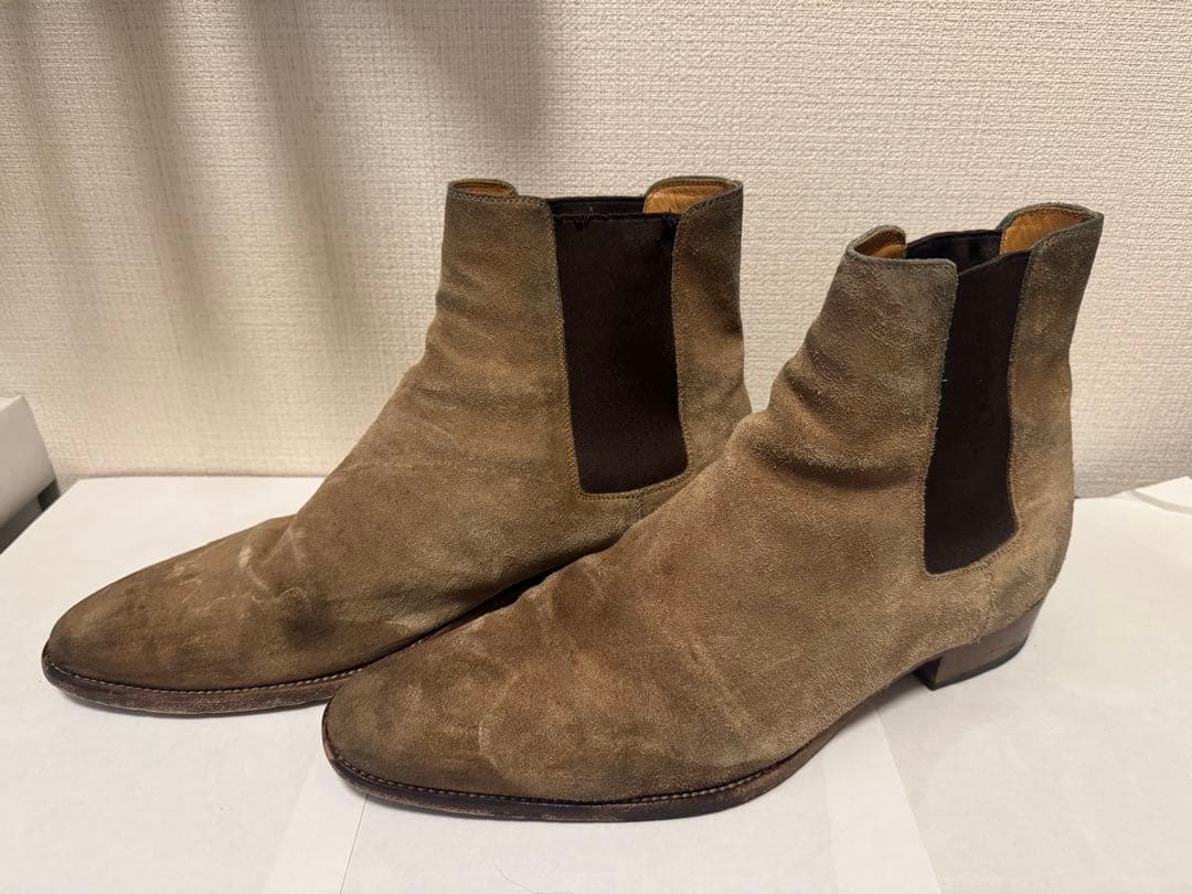 サンローラン 43 ベージュ スエード サイドゴアブーツ