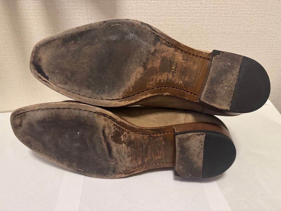 サンローラン 43 ベージュ スエード サイドゴアブーツ