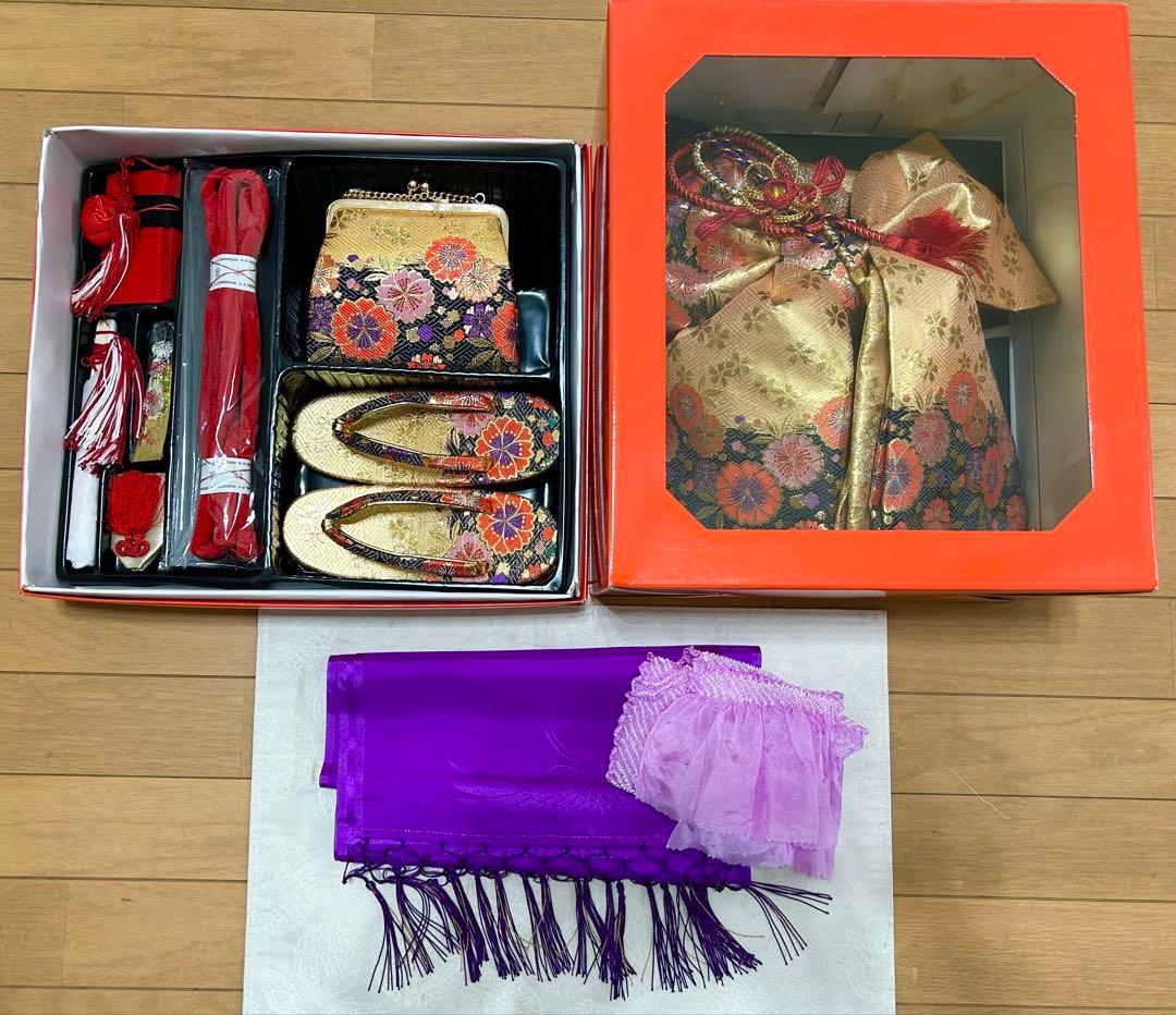 七五三 帯　7点セット 花柄 金色