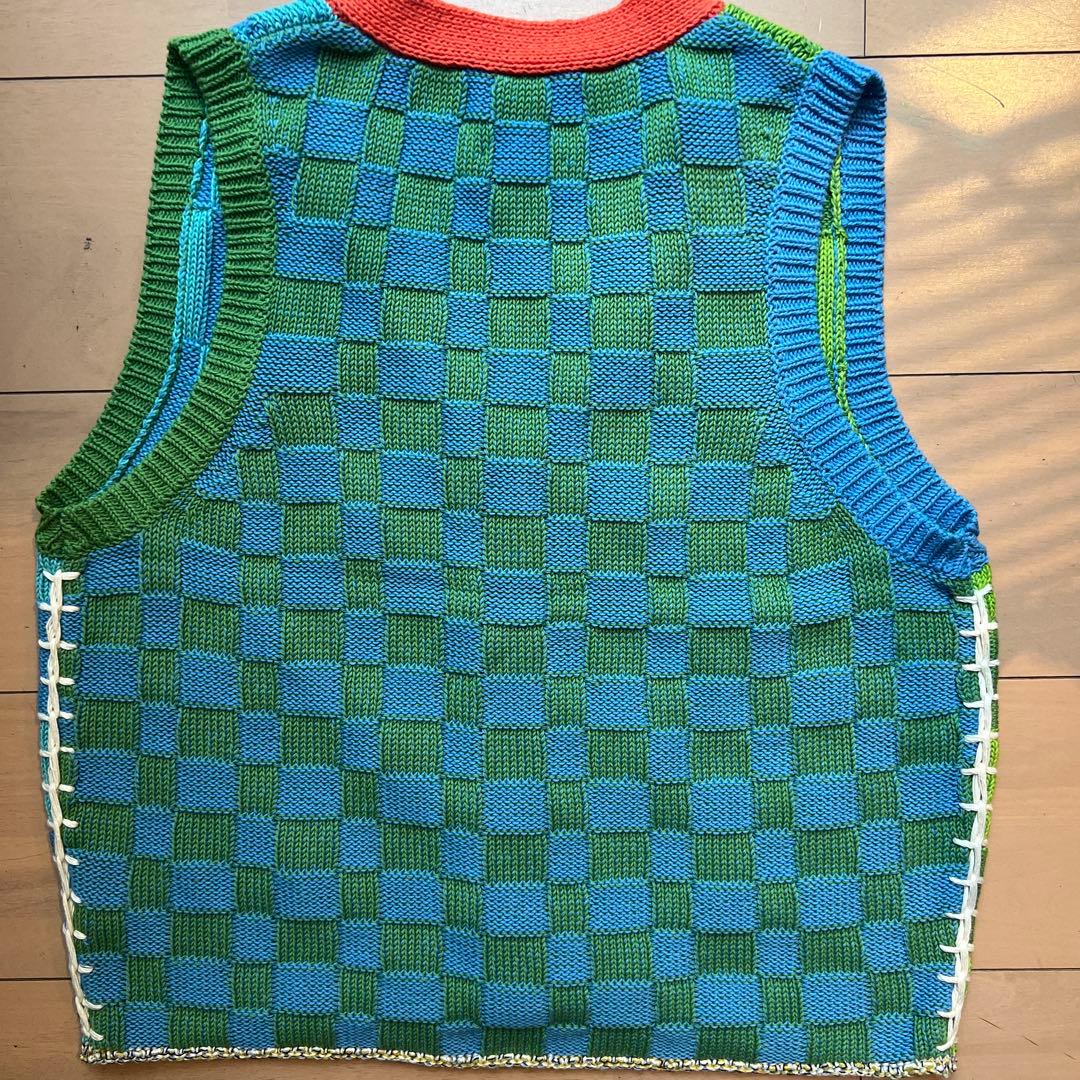 yanyan カラフル ニットベスト チェック柄
