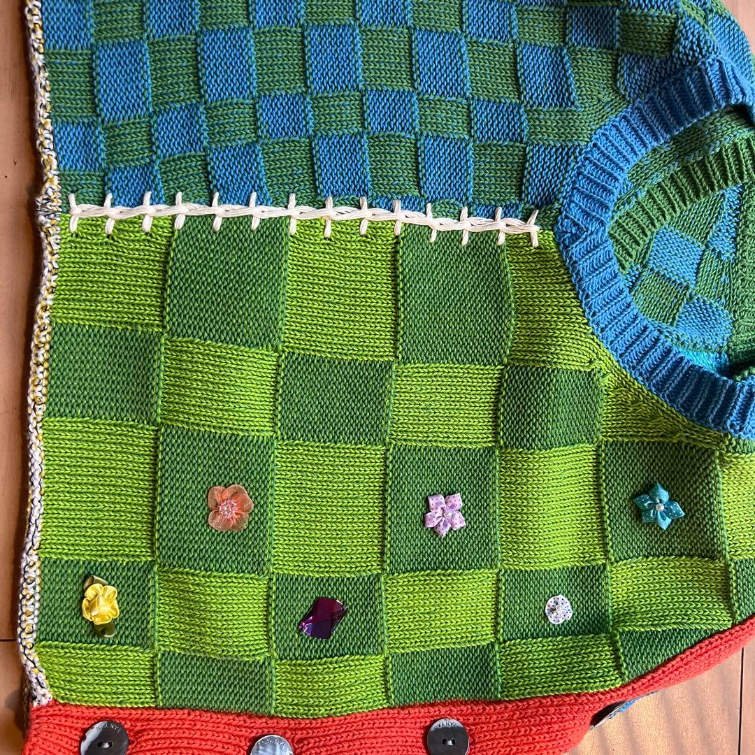 yanyan カラフル ニットベスト チェック柄