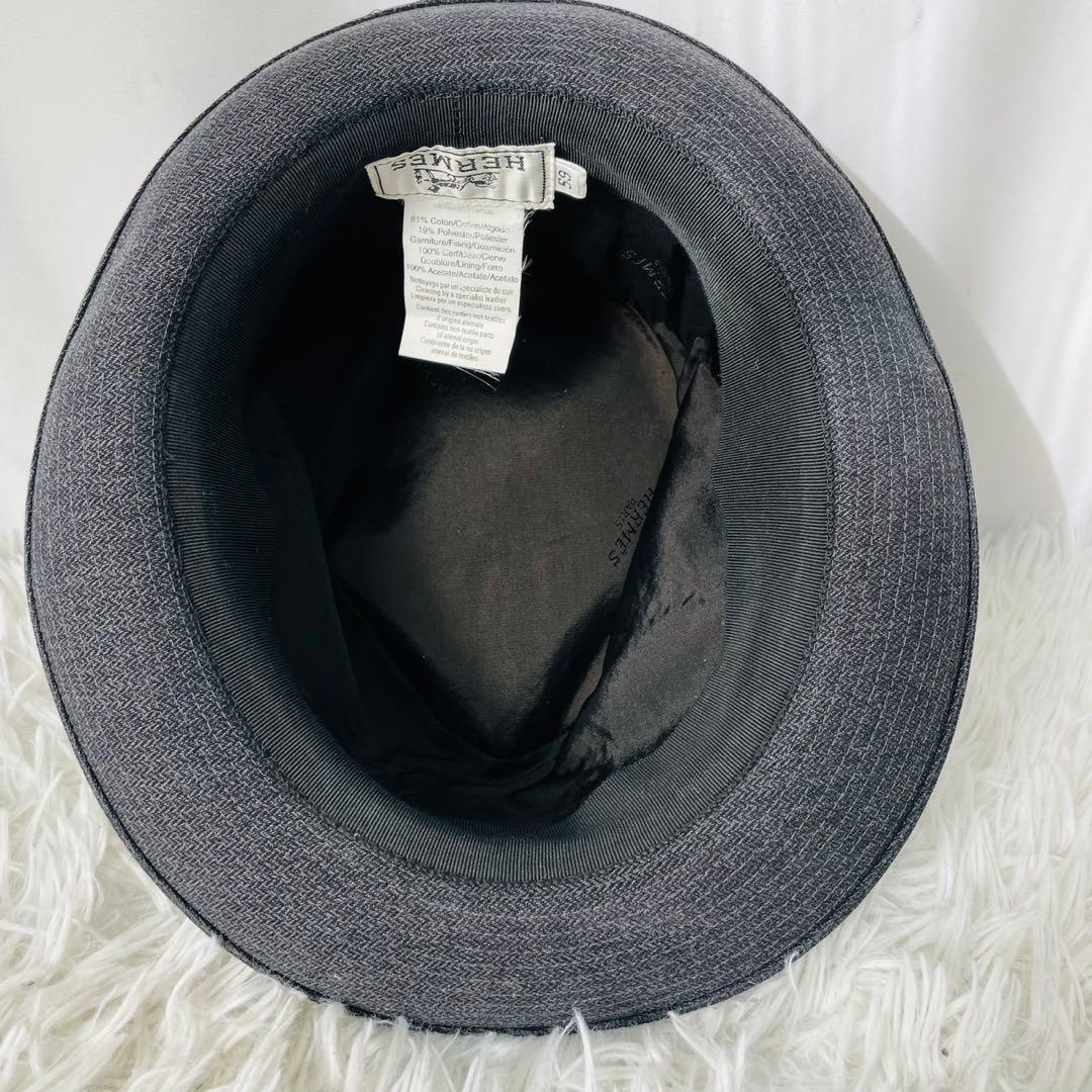 HERMES エルメス ハット 59 ダークグレー ヘリンボーン　レディース