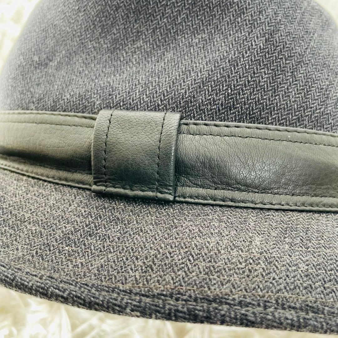 HERMES エルメス ハット 59 ダークグレー ヘリンボーン　レディース