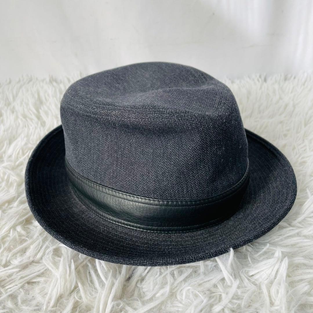 HERMES エルメス ハット 59 ダークグレー ヘリンボーン　レディース