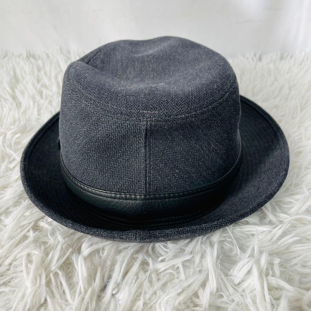HERMES エルメス ハット 59 ダークグレー ヘリンボーン　レディース