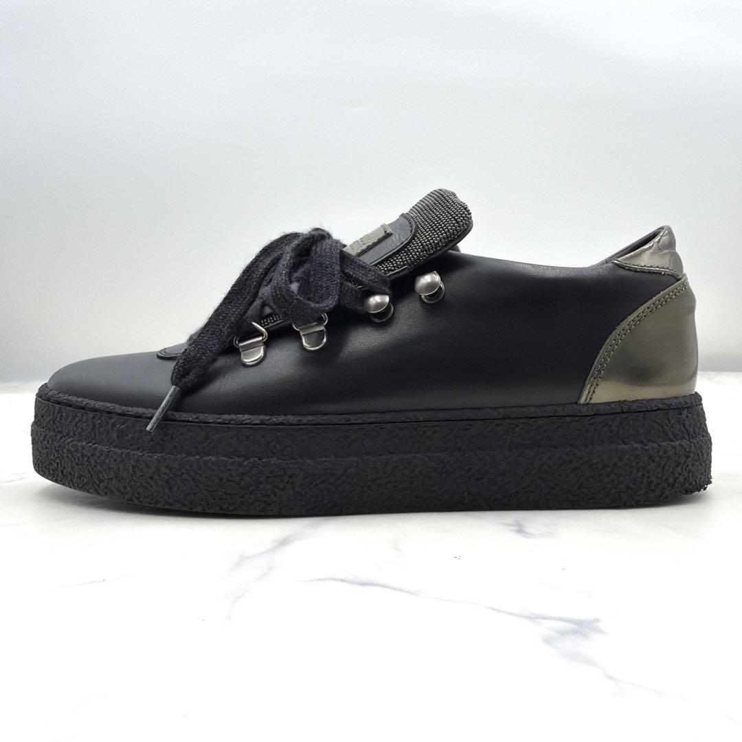 美品 ブルネロクチネリ モニーレ レザー スニーカー 黒 37 厚底 23.5