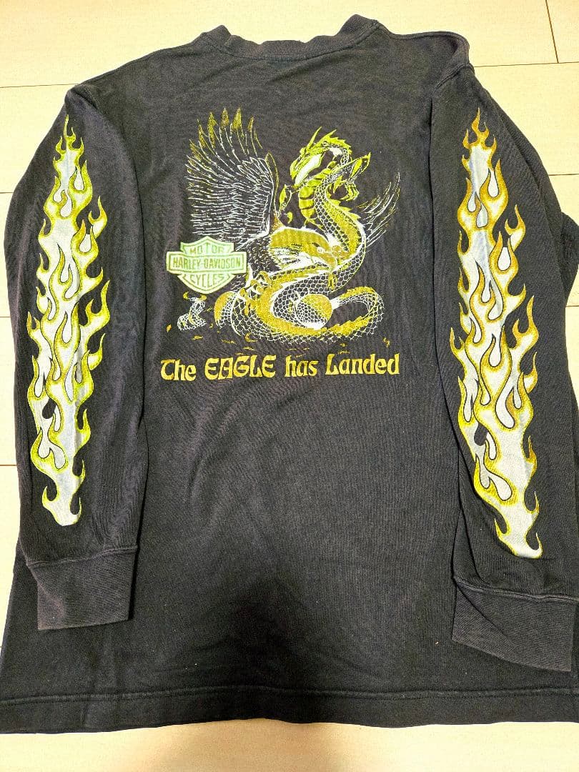 激レアイエローフレイム！Harley-Davidson 長袖カットソー ドラゴン