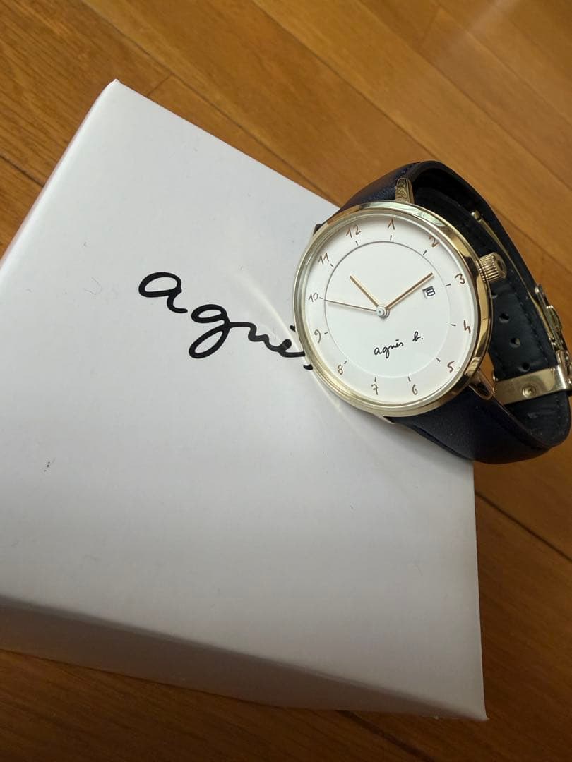agnis b. アナログ腕時計 ホワイト/ネイビー