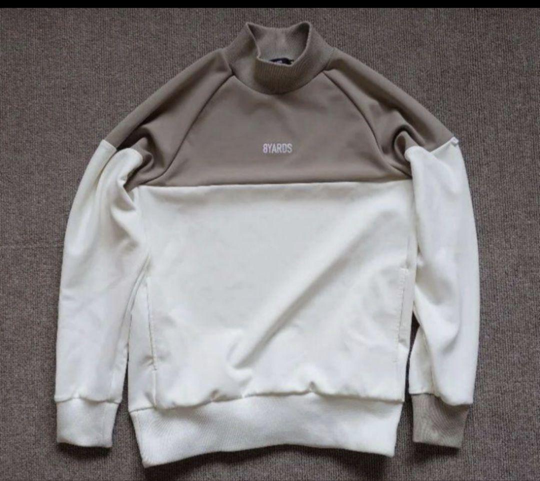 8yards ハチヤーズ 長袖モックネック ラテ✕ホワイト サイズＬ