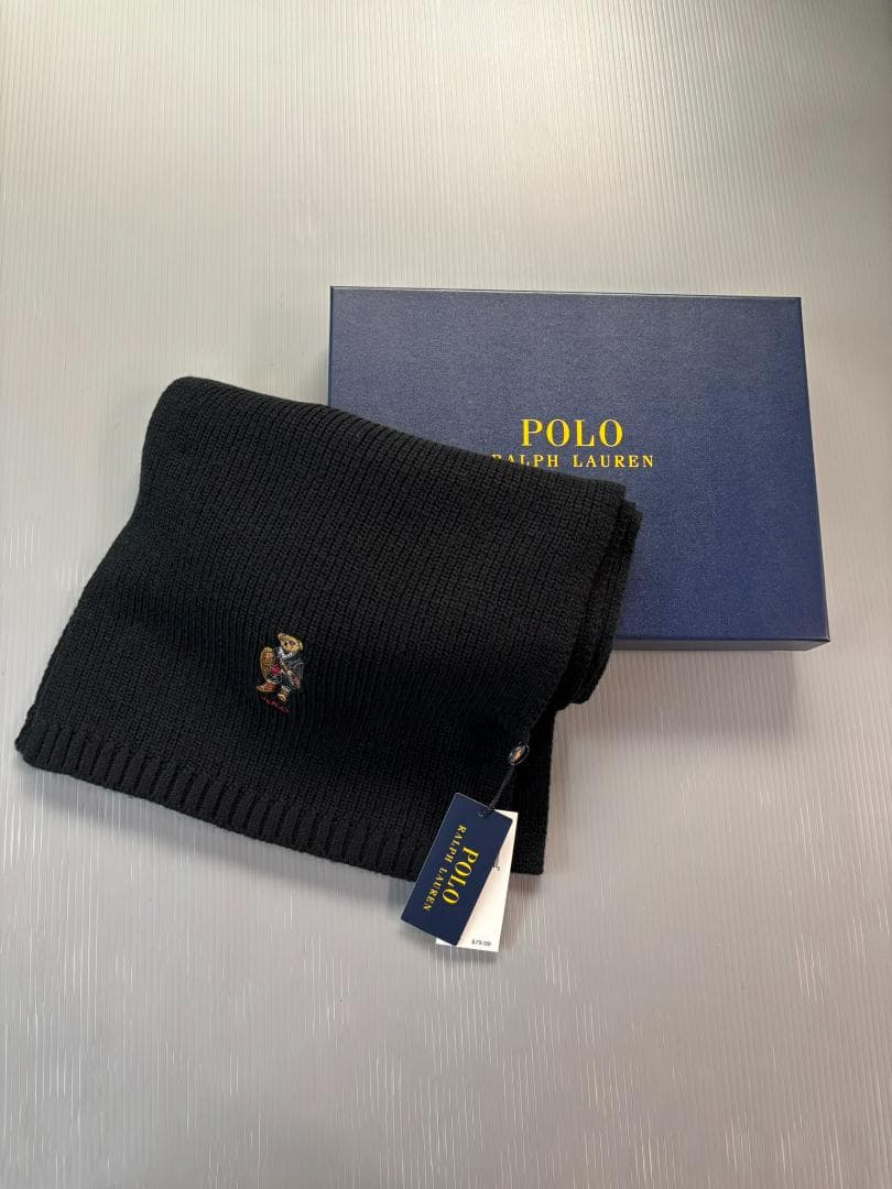 GIFTBOX入り今季ベアベア新品　ラルフローレン　マフラー　ポロベア　BK