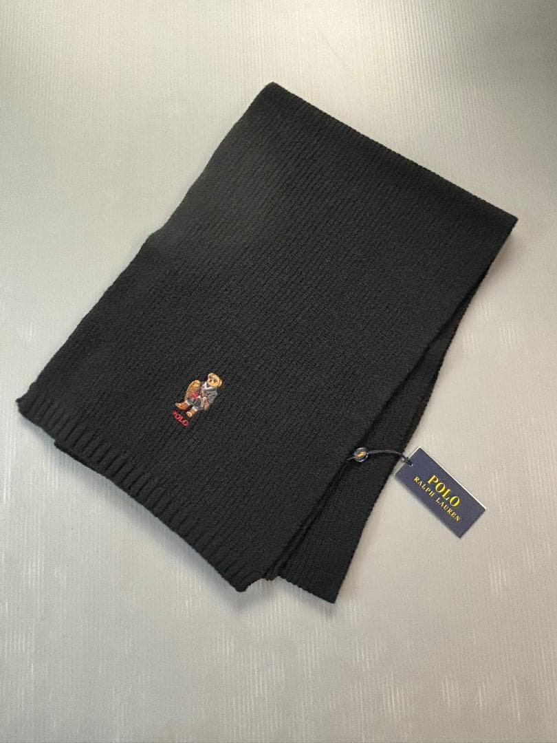 GIFTBOX入り今季ベアベア新品　ラルフローレン　マフラー　ポロベア　BK
