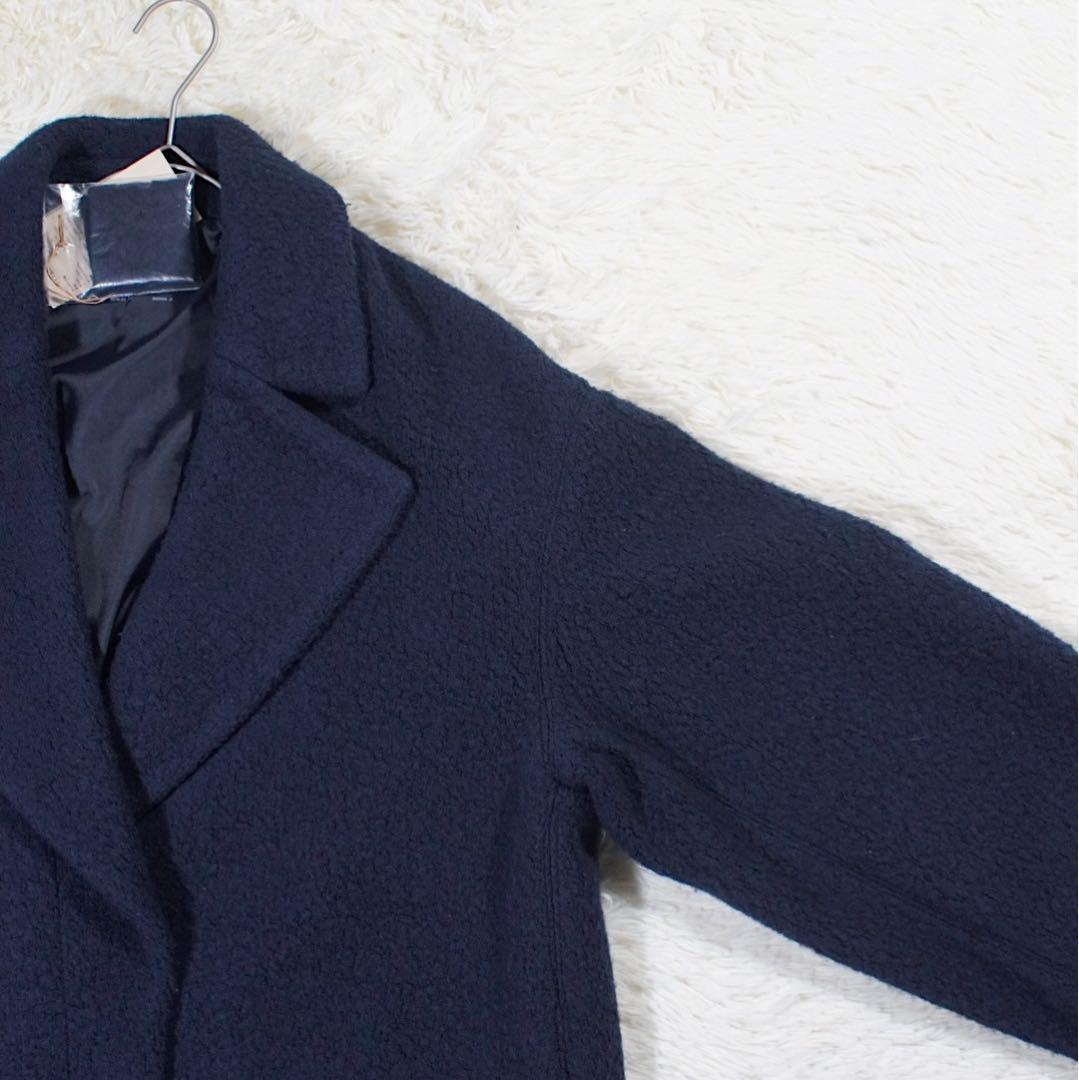 2023年 未使用《無印良品》ボアコート(L)紺 比翼仕立て 再生ウール 肉厚