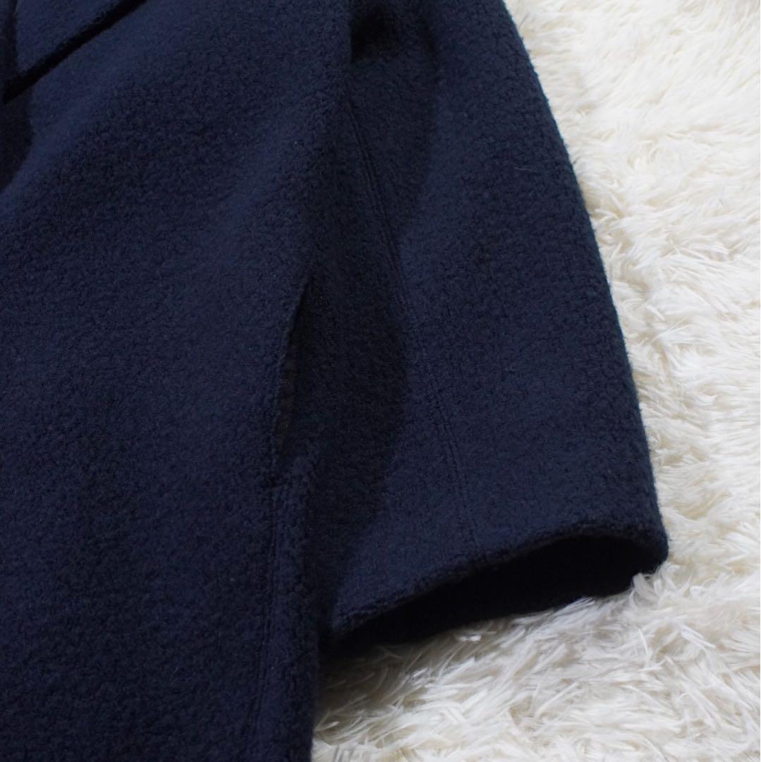 2023年 未使用《無印良品》ボアコート(L)紺 比翼仕立て 再生ウール 肉厚