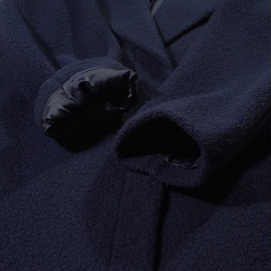 2023年 未使用《無印良品》ボアコート(L)紺 比翼仕立て 再生ウール 肉厚