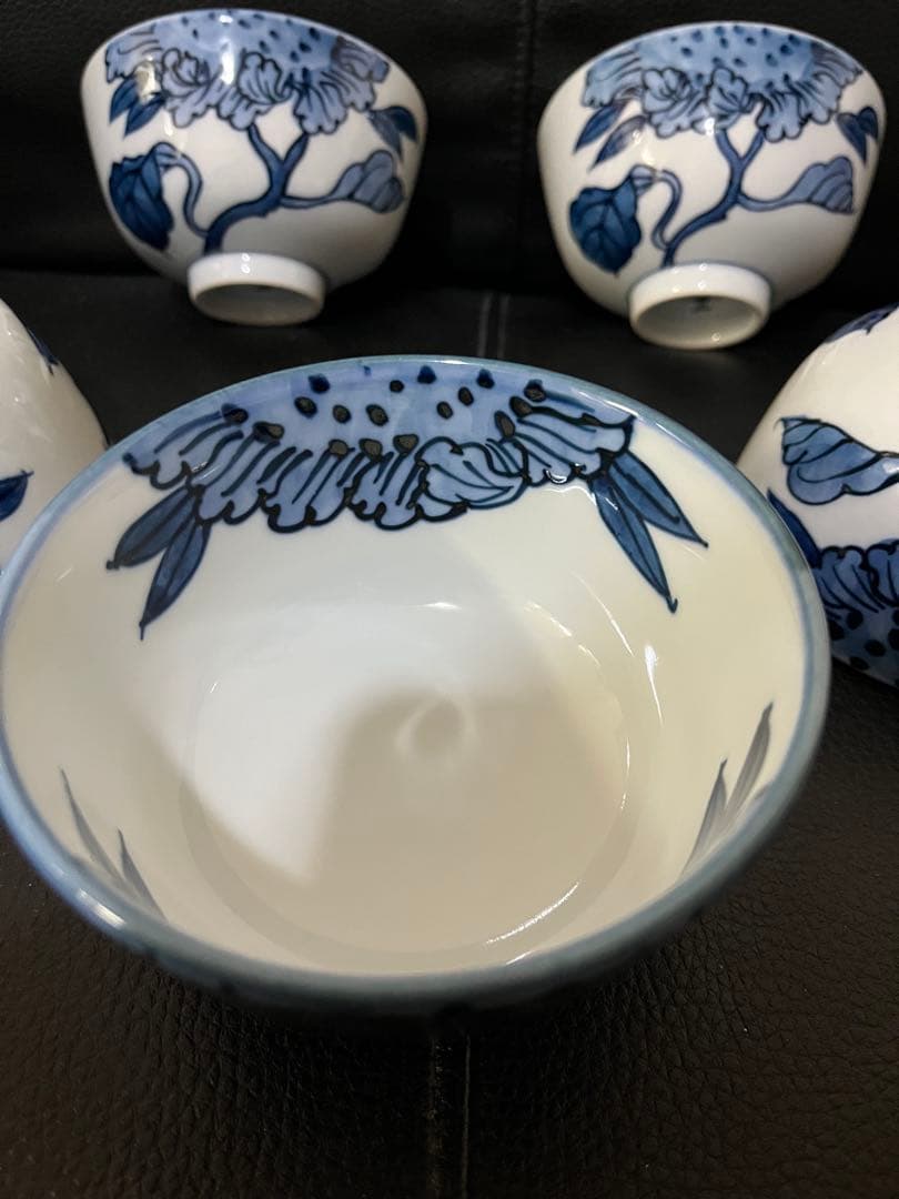 源右衛門窯 染付向日葵 飯碗5個 希少品