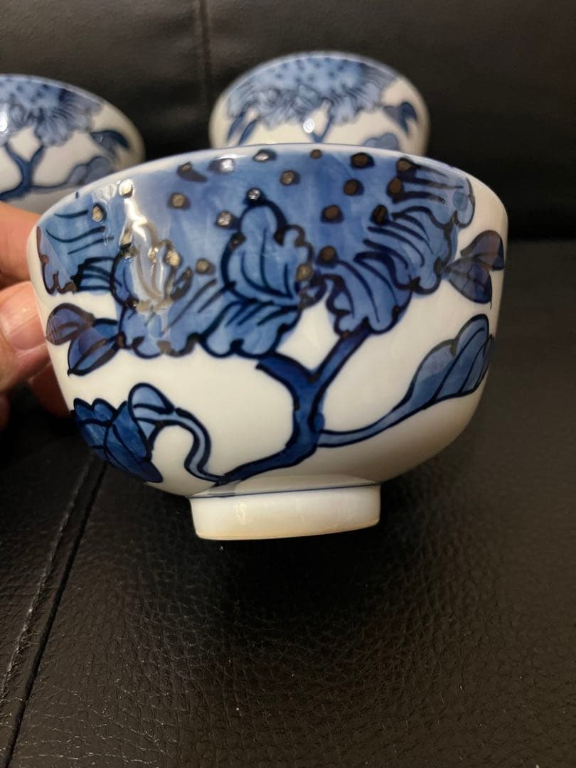 源右衛門窯 染付向日葵 飯碗5個 希少品