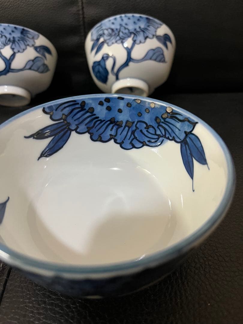 源右衛門窯 染付向日葵 飯碗5個 希少品