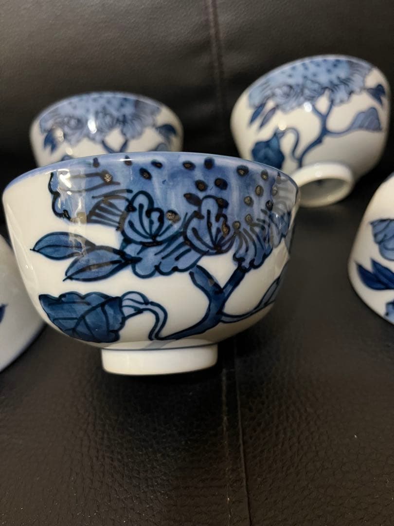 源右衛門窯 染付向日葵 飯碗5個 希少品