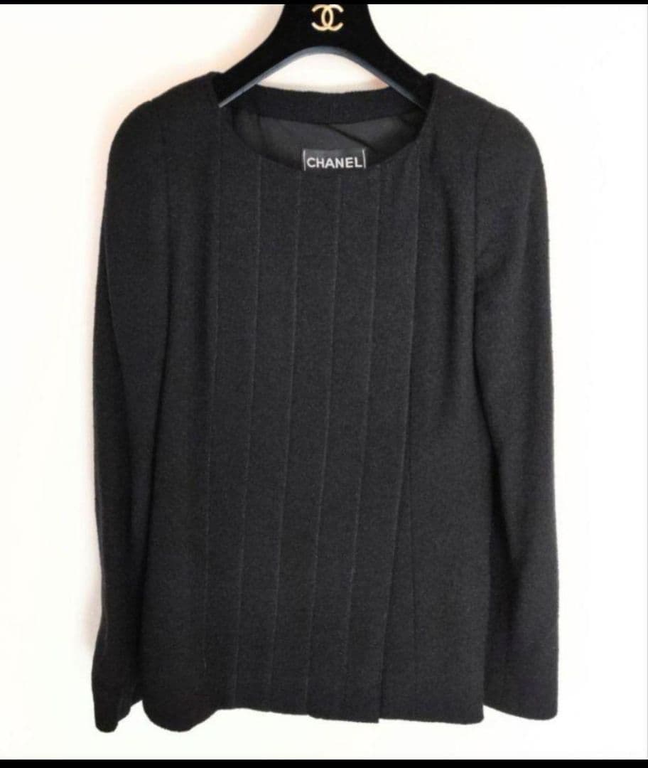 size38 シャネル　CHANEL　ノーカラージャケット　ブラック