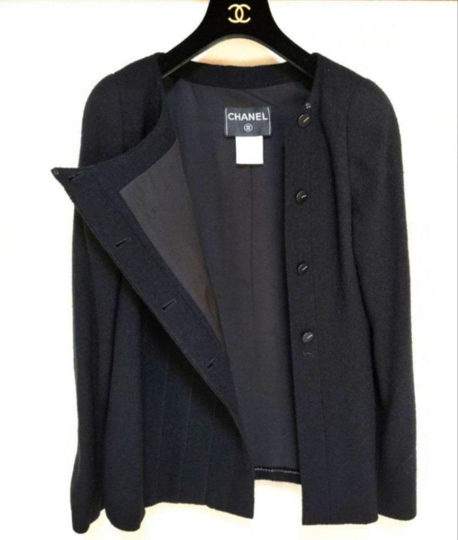size38 シャネル　CHANEL　ノーカラージャケット　ブラック