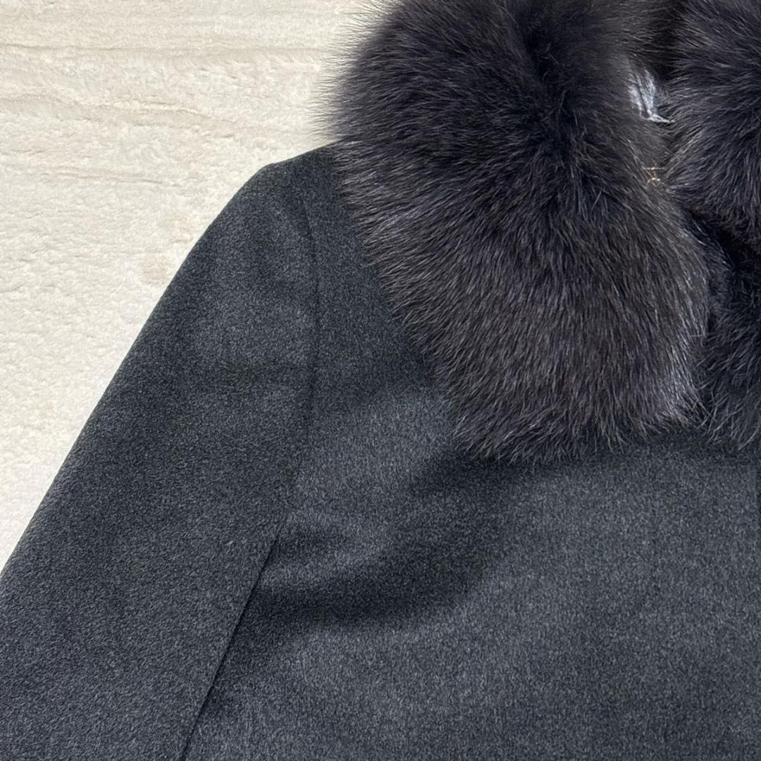 極美品 カシミヤ100 ロングコート フォックスファー Aライン ブラック