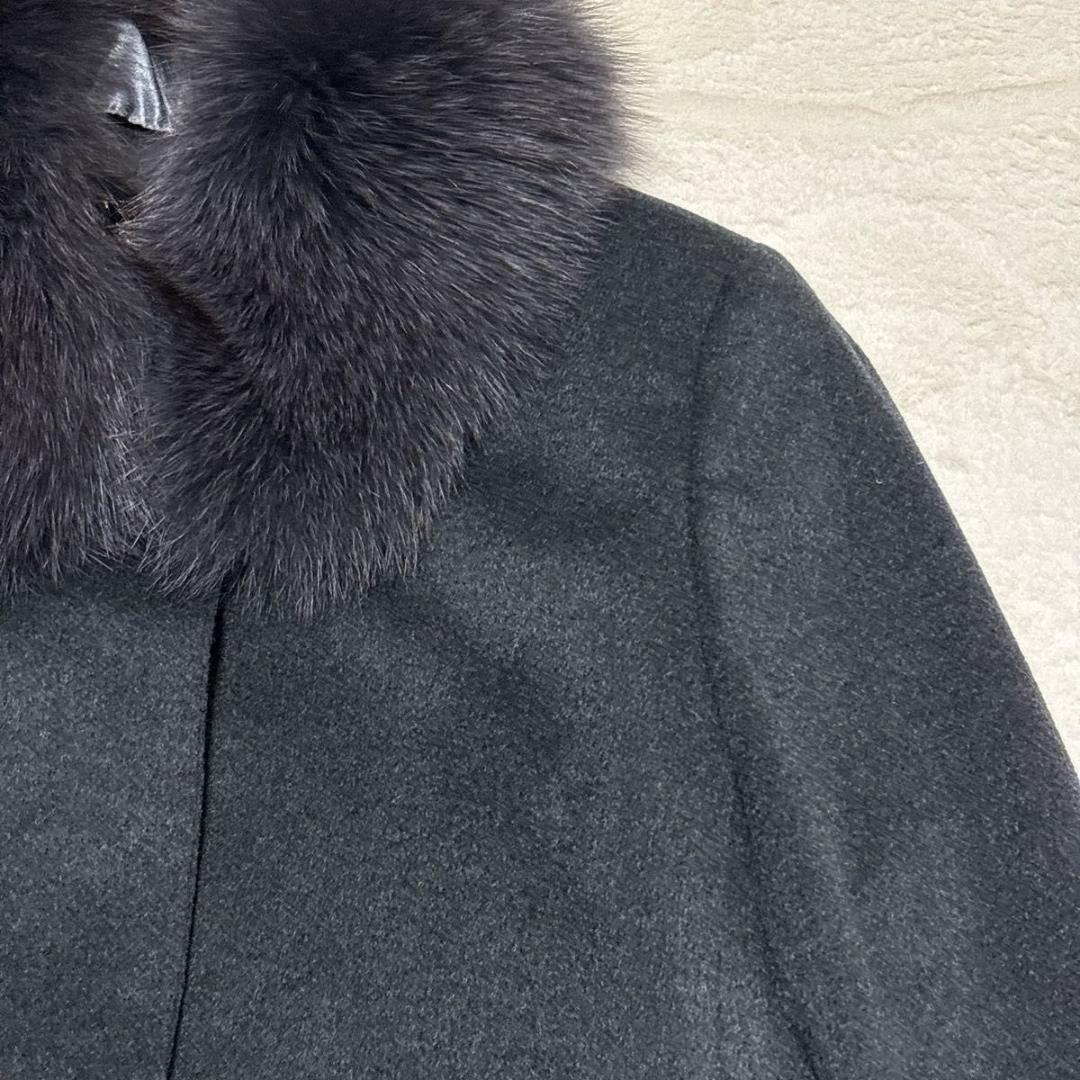 極美品 カシミヤ100 ロングコート フォックスファー Aライン ブラック