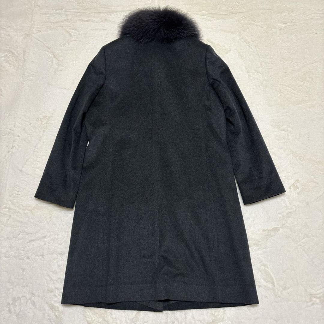 極美品 カシミヤ100 ロングコート フォックスファー Aライン ブラック