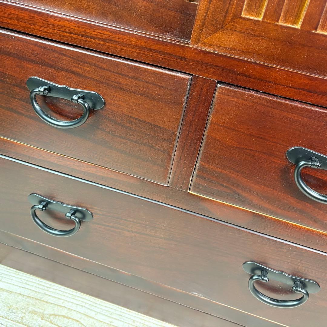 訳あり品【129】民芸家具引き戸付きタンスチェスト木製桐材無垢収納家具多引き出し