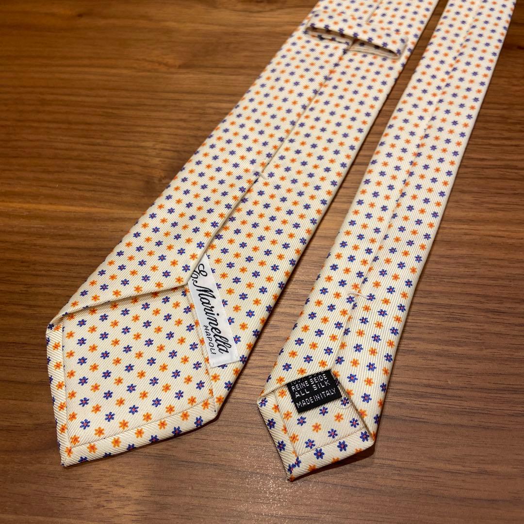 美品 E.Marinella マリネッラ シルクネクタイ クリーム系