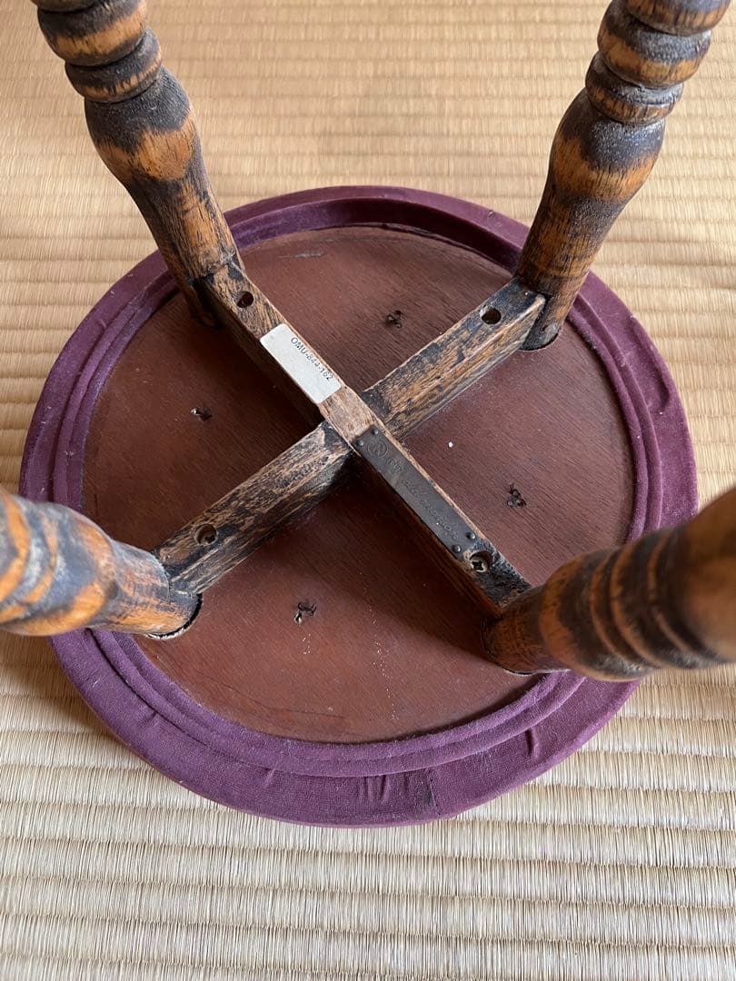 old maison アンティークチェア　スツール　丸椅子　木製＋布貼り　3脚