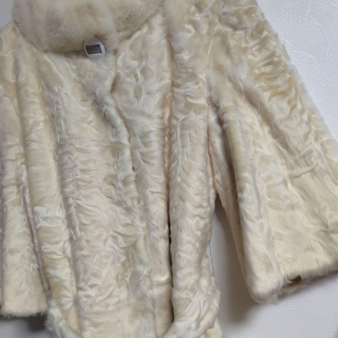 ミンク ファーコート　リアルファー　ベルト付き 七分袖 ミンク クリーム色