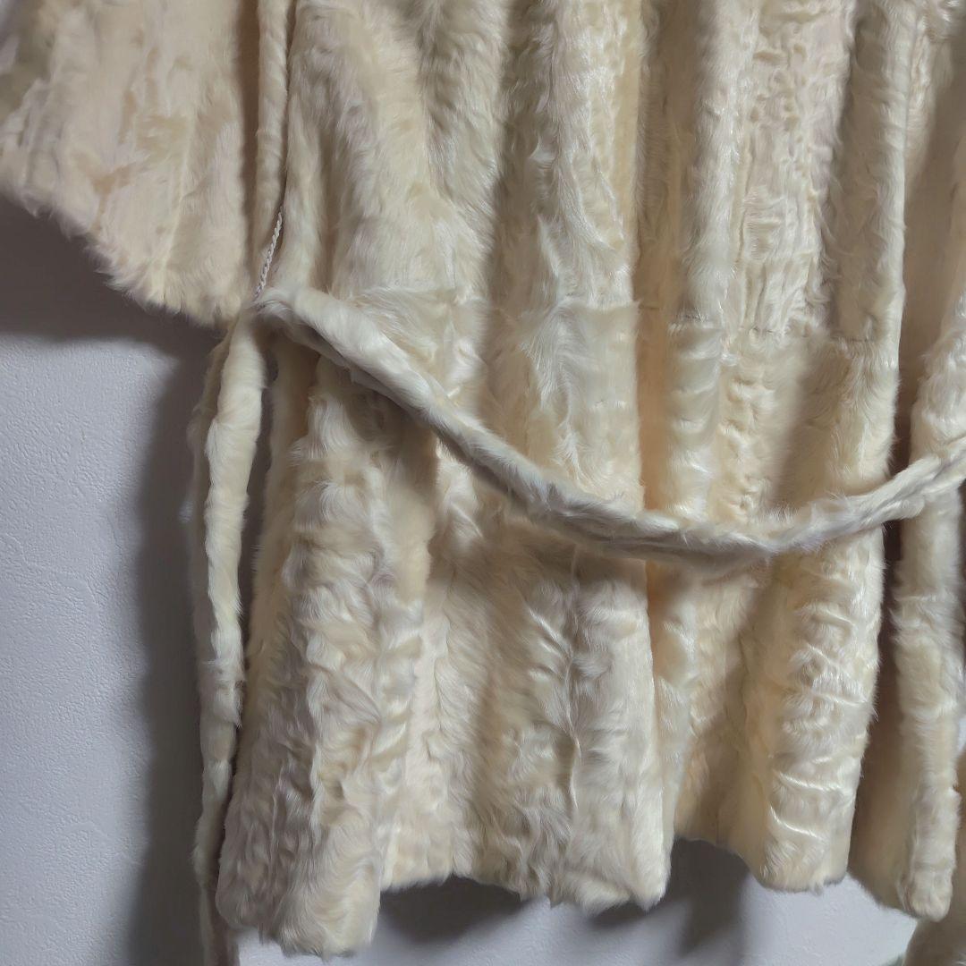 ミンク ファーコート　リアルファー　ベルト付き 七分袖 ミンク クリーム色
