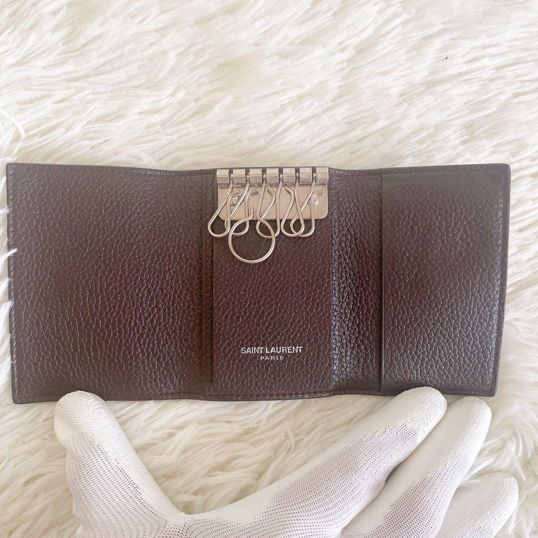 美品✨サンローラン　キーケース　6連　キーリング　レザー　ダークブラウン